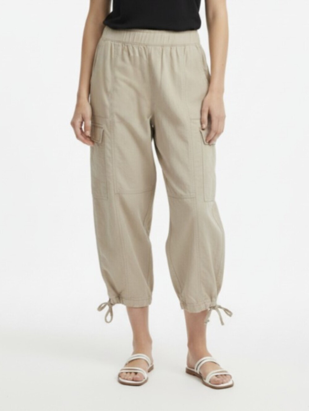 NWT@$55! AEROPOSTALE! LINEN+TAN/BEIGE KHAKI CARGO CAPRI, DRAWSTRING PANTS! SZ XS